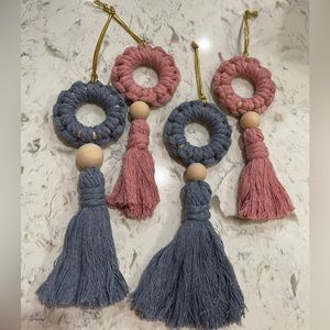 Blue / Pink Macramé Ornament / Charms - Set of 4